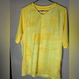 Nike Jersey Skateboarding Mens Large Golden Yellow Brasil #10 Dri Fit V Neck Sho